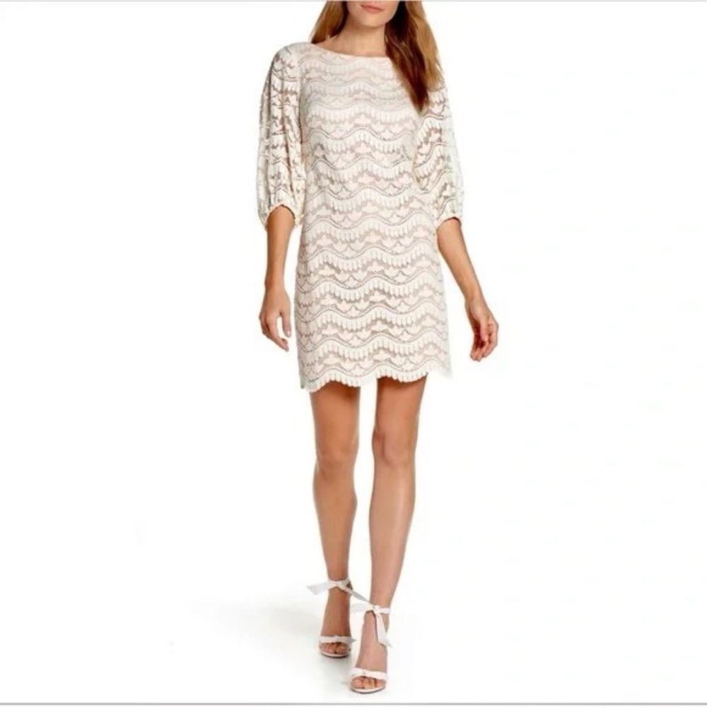 Eliza J Ivory Floral Lace Shift Dress 20W Mini Cocktail‎ Party Wedding Guest